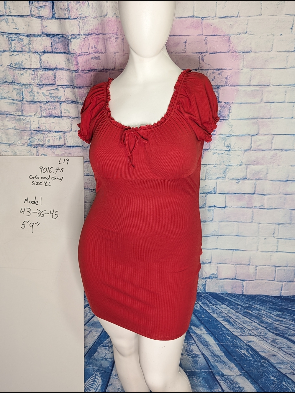 Red Puff Sleeve Scoop Neck Mini Dress